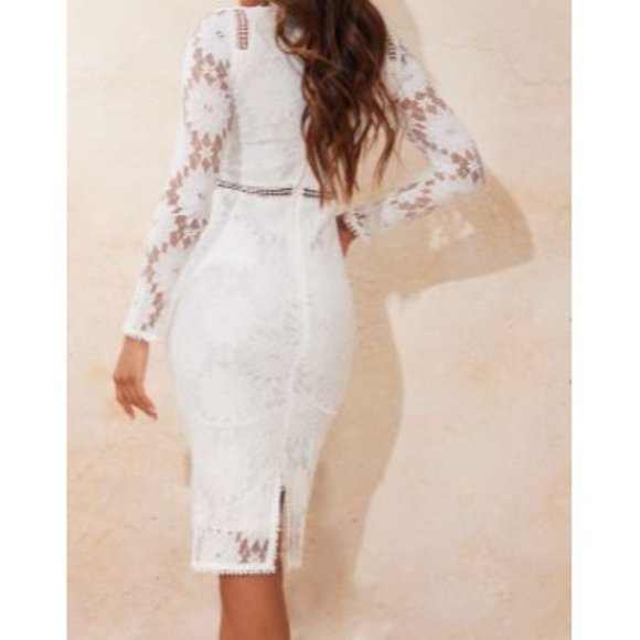 CARIS WHITE LONG SLEEVE LACE BODYCON DRESS - Picture 2 of 3